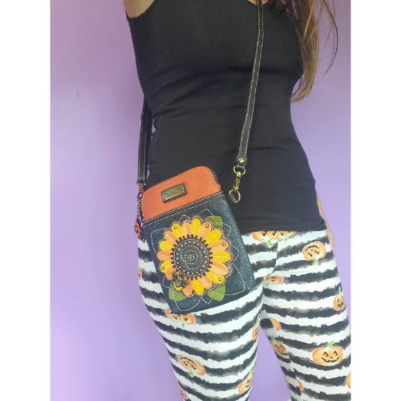 Women Navy Sunflower Canvas Multicolor Cell Phone Purse with Adjustable Strap - Picture 4 of 10